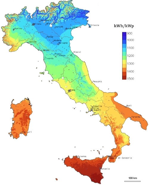 Rendimento Fotovoltaico nelle regioni italiane
